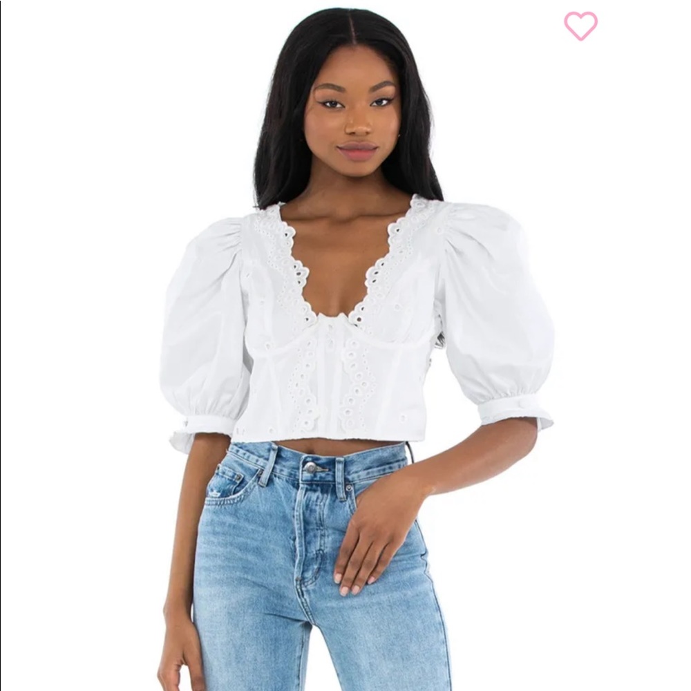 For Love and Lemons Serena Crop Top | White Eyelet Lace